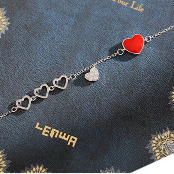 NEW 925 Sterling Silver Diamond Heart Bracelet - Picture 4 of 8